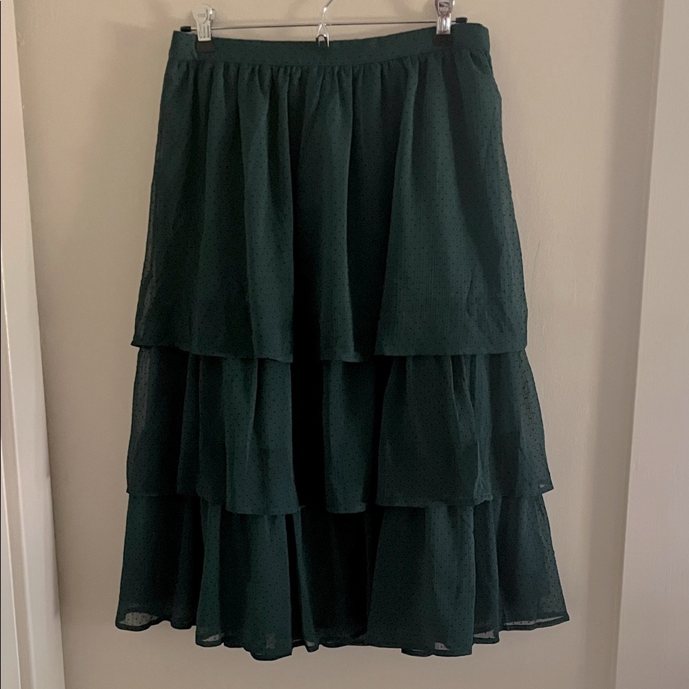 J Crew Dark Teal Green Tiered Skirt